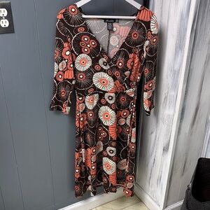 Roulette Brown and Orange Floral Long Sleeve Dress